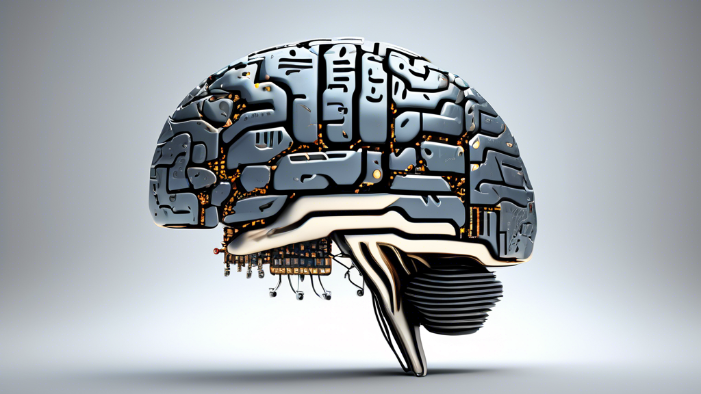 An abstract representation of a human brain with a computer chip inside, symbolizing the integration of artificial intelligence with human cognition.